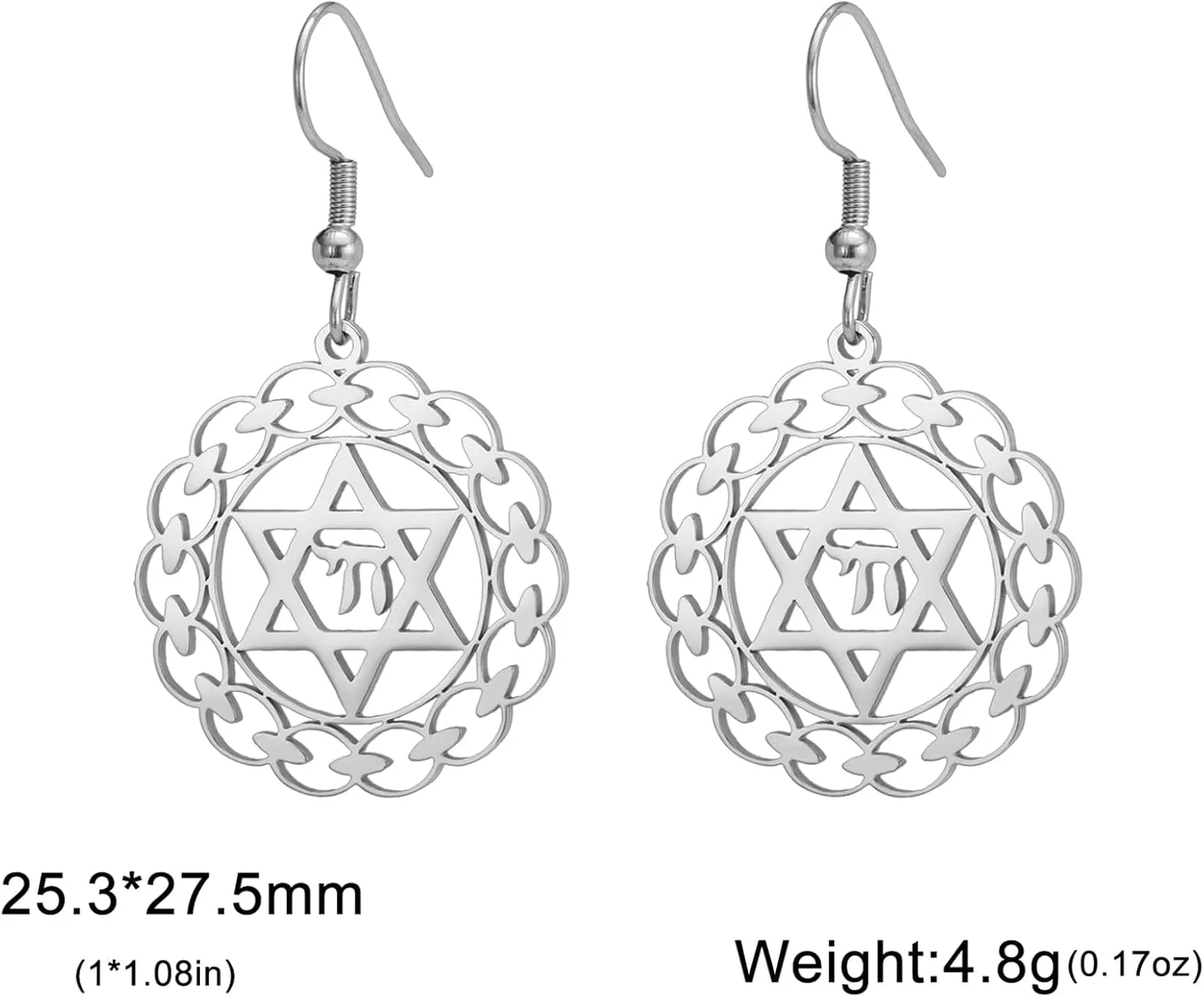 Jewish Chai Dangle Drop Earrings for Women Star of David Earrings Hebrew Letter Stud Earrings Jewish Chai Token Jewish Name Judaic Religious Jewelry