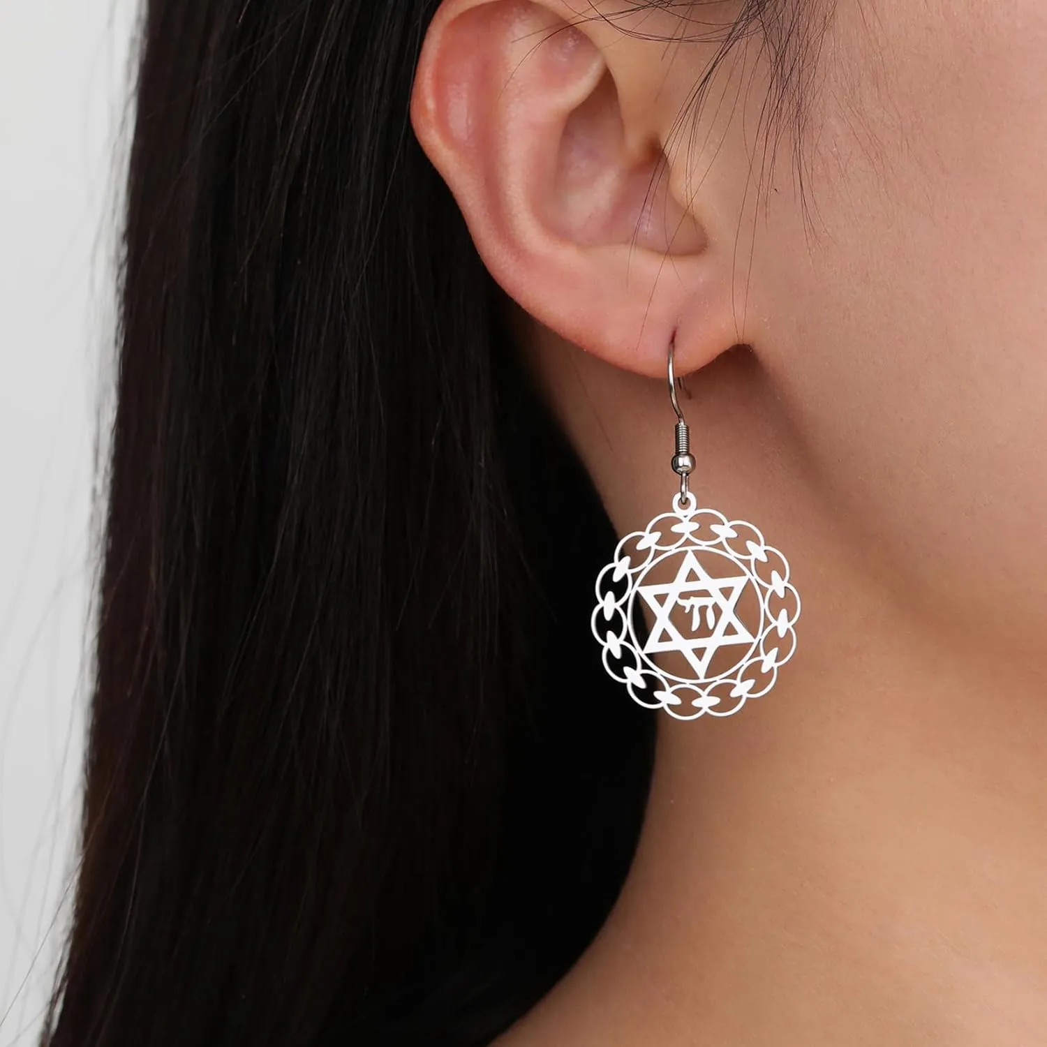 Jewish Chai Dangle Drop Earrings for Women Star of David Earrings Hebrew Letter Stud Earrings Jewish Chai Token Jewish Name Judaic Religious Jewelry