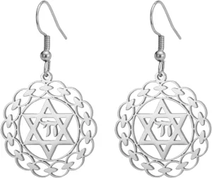 Jewish Chai Dangle Drop Earrings for Women Star of David Earrings Hebrew Letter Stud Earrings Jewish Chai Token Jewish Name Judaic Religious Jewelry
