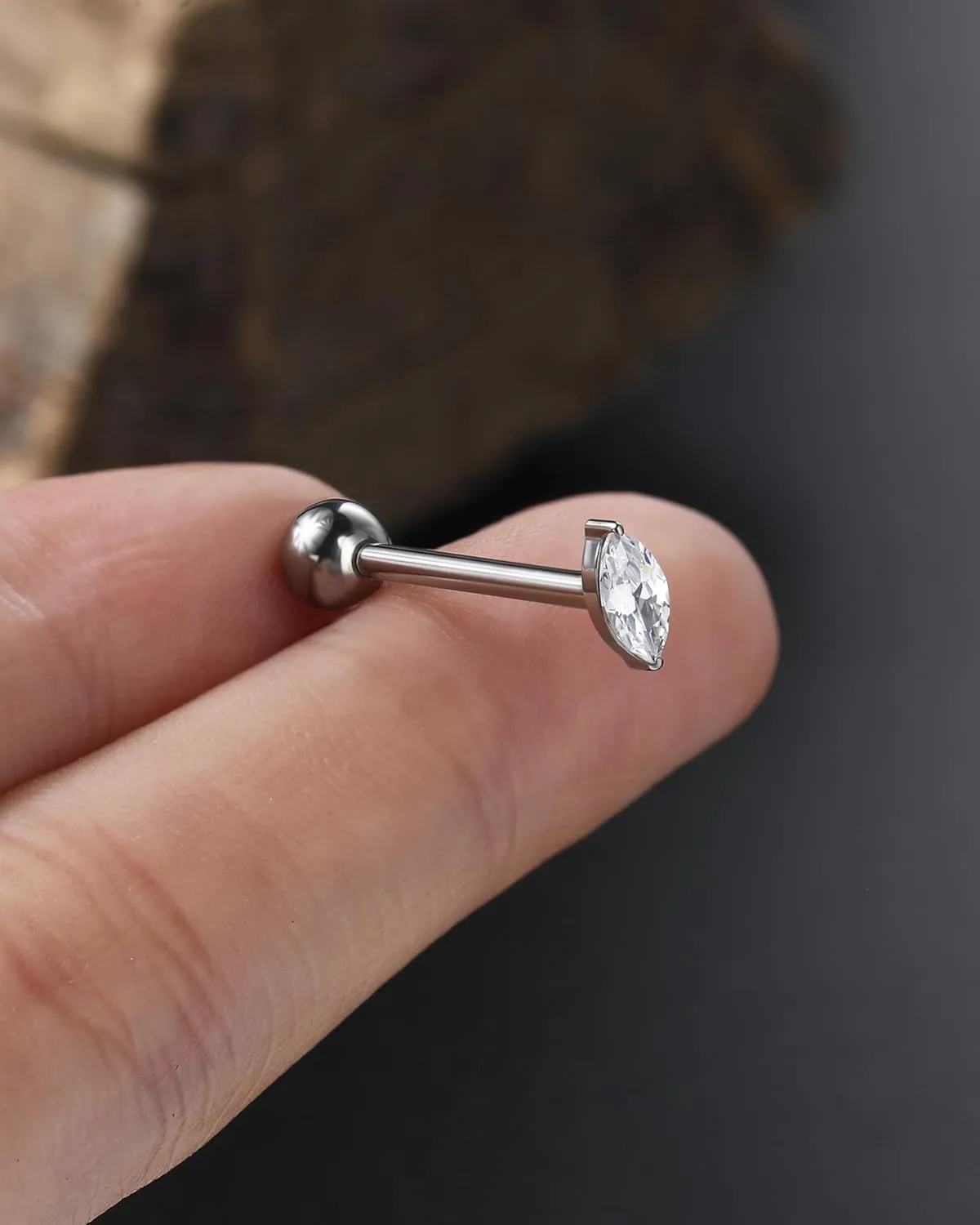 Jewseen G23 Titanium Tongue Ring 14G Clear CZ Tongue Piercing Jewelry Sparkling Tongue Barbell Stud Body Piercing Jewelry for Women Men