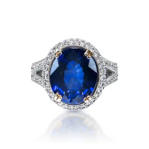 Jocelyn 10 Carat Oval Cut Blue Sapphire Ring in 18k White Gold