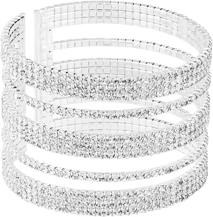 Jojomina Multilayer Sparkling Rhinestone Cuff Bracelet For Women 11 Layers for Women Girls,Crystal Bangle Strand Wrap Bracelet for Party Prom Wedding