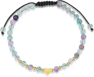 Jovivi 4mm Natural Semi-Precious Gemstone Healing Crystal Stone Beaded Bracelets with Heart Charm for Women Men Handmade Braided Rope Adjustable