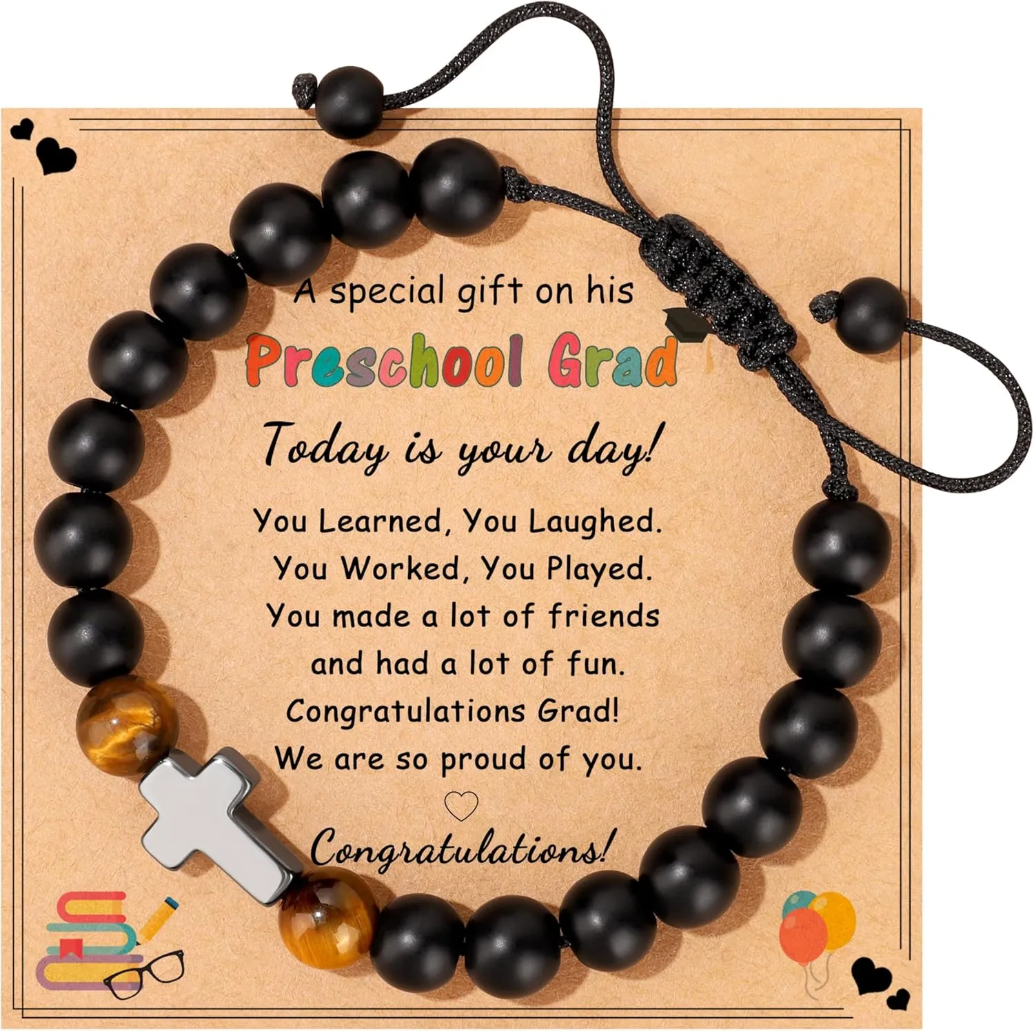 JoycuFF Best 2025 Kindergarten Graduation Gifts for Girls Her, Cute Heart Cross Bracelet Gifts for Girl, Graduation Gifts for Students Daughter Niece Granddaughter