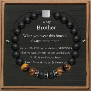 JoycuFF Fathers Day Birthday Gifts for Boyfriend Husband Brother from Girlfriend Wife, To My Man Adjustable 8mm Mens Tiger Eye Black Matte Agate Bead Bracelets
