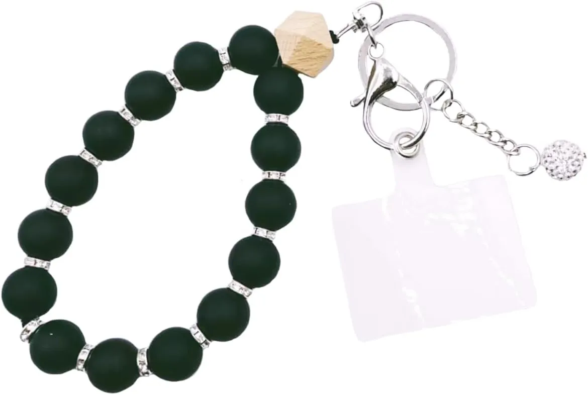 jtkdxqs Bracelet Key Ring Silicone Bead Stretchy Wristlet Keychain with Cell Phone Patchs for Women