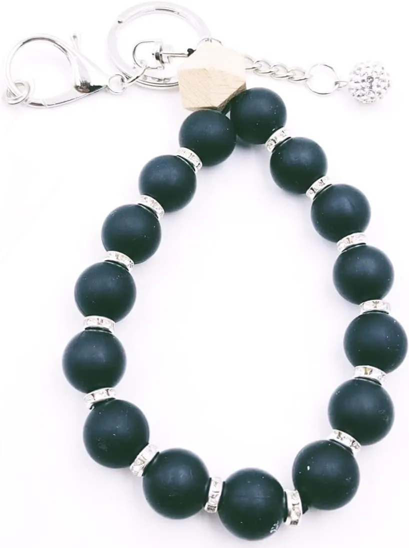 jtkdxqs Bracelet Key Ring Silicone Bead Stretchy Wristlet Keychain with Cell Phone Patchs for Women