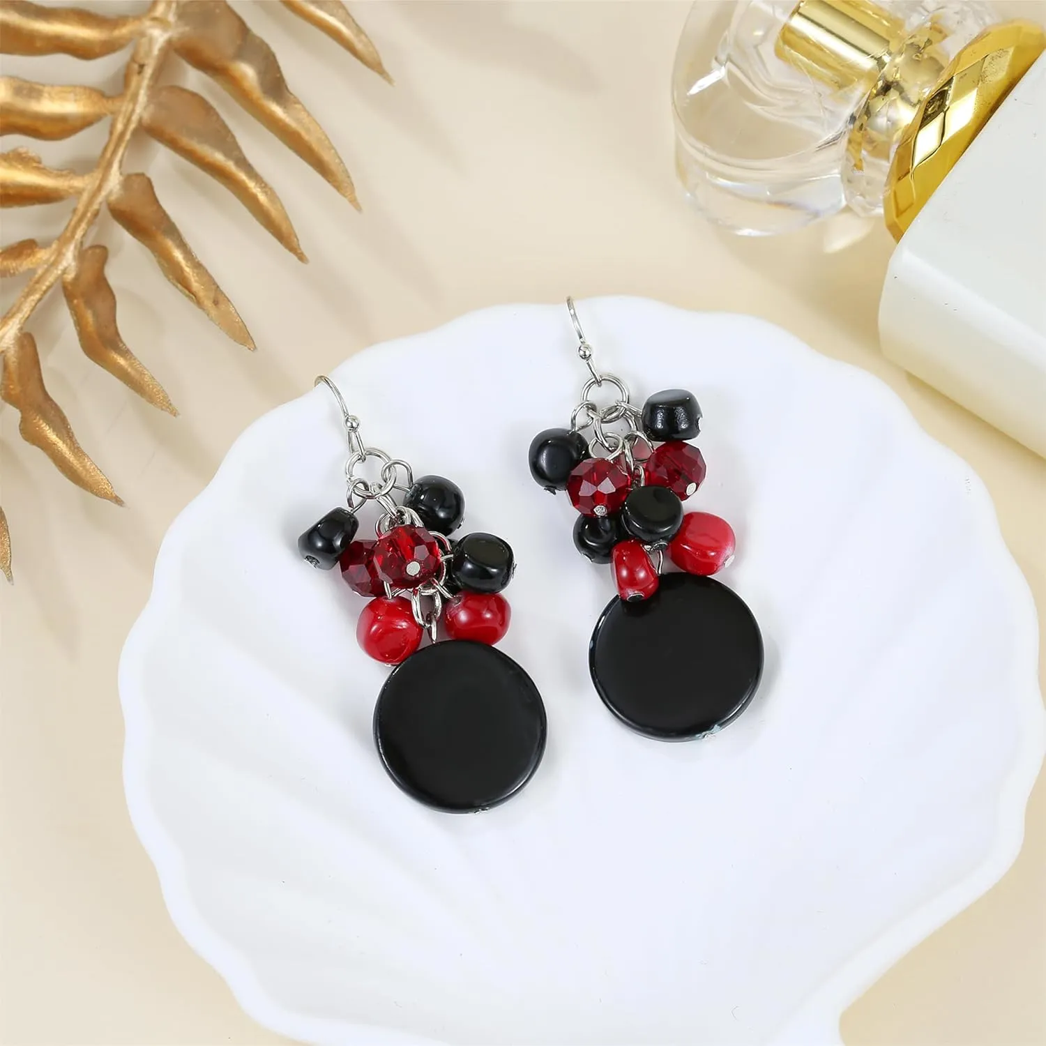 Jules D.Colorful Dangle Earrings Natural Shell Cluster Beads Drop Earrings for Women Dangling