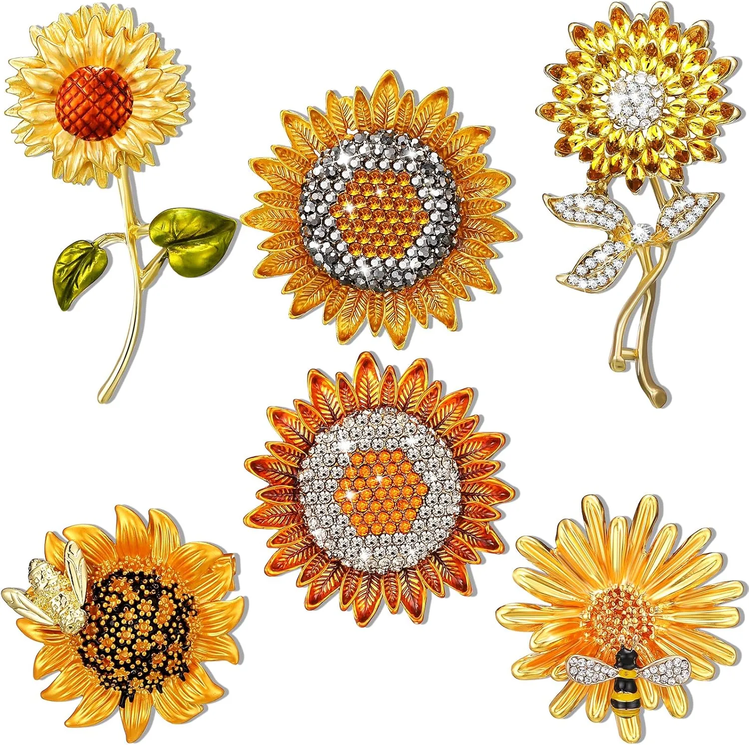 Junkin 6 Pcs Brooch Pins Rhinestones Crystal Brooches Gold Pins for Hats Elegant Crystal Brooch for Women