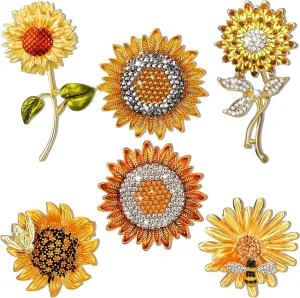 Junkin 6 Pcs Brooch Pins Rhinestones Crystal Brooches Gold Pins for Hats Elegant Crystal Brooch for Women