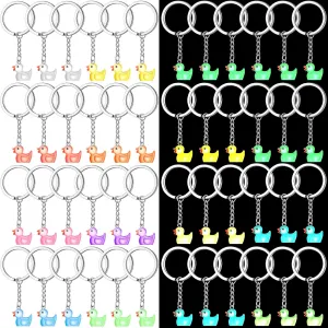 Junkin Mini Duck Keychains Glow in The Dark Duck Keychains Duckling Party Favors Light up Tiny Duckling for Birthday Gift