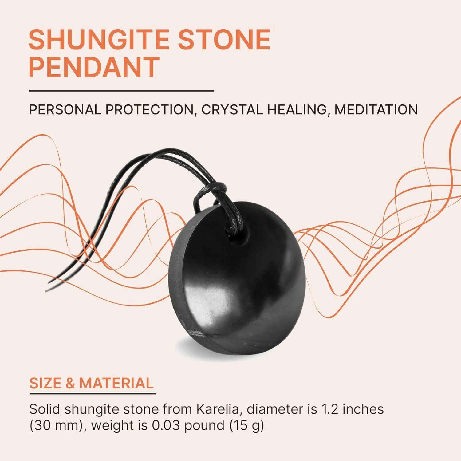 Karelian Heritage Authentic Shungite Stone Necklace - Round Shungite Pendant Amulet for Protection & Crystal Healing Meditation