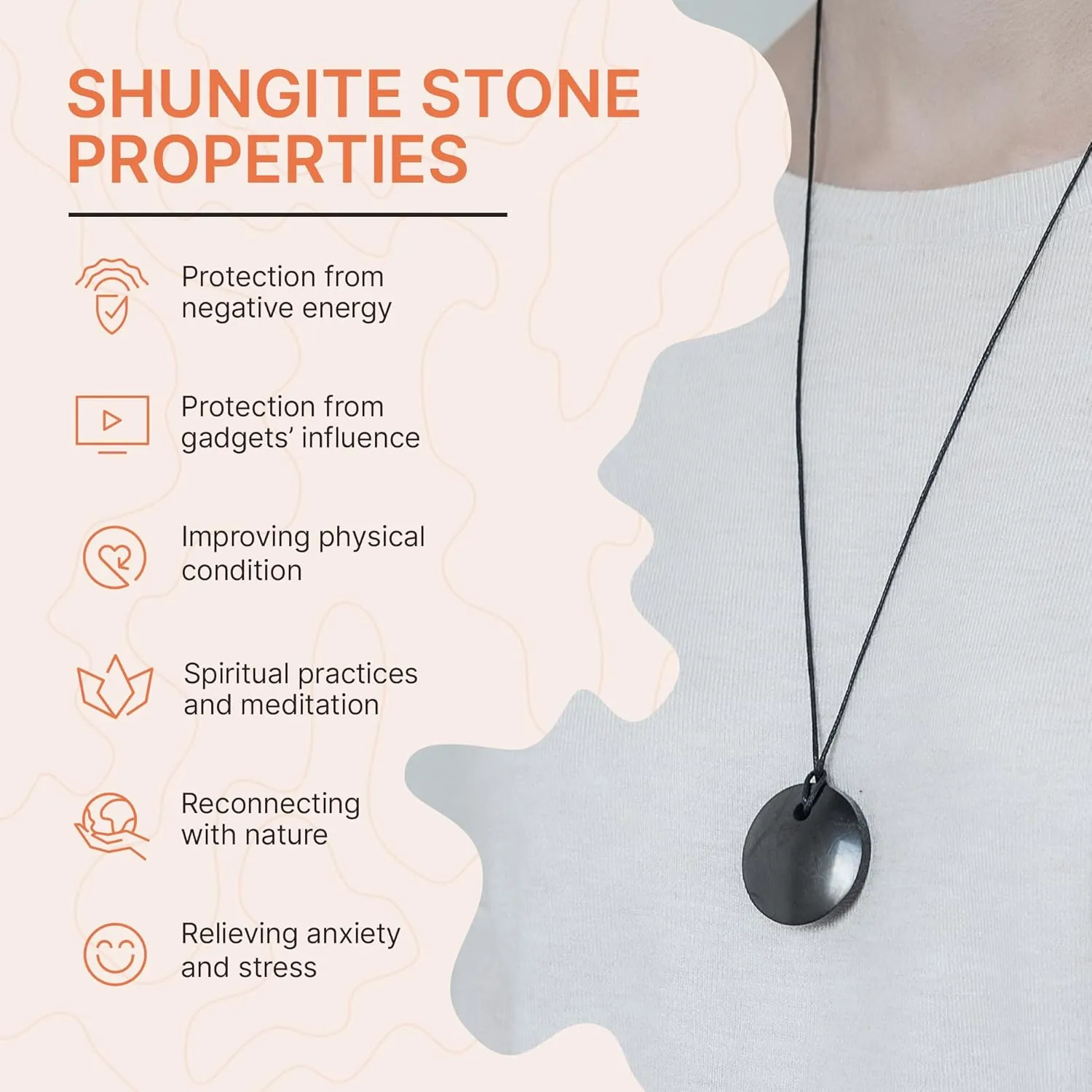 Karelian Heritage Authentic Shungite Stone Necklace - Round Shungite Pendant Amulet for Protection & Crystal Healing Meditation