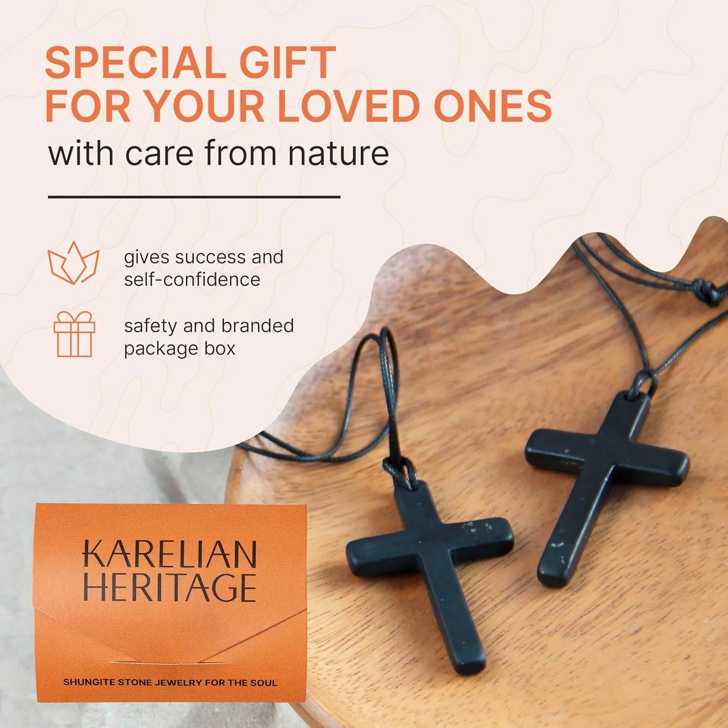 Karelian Heritage Shungite Cross Pendant - Black Jewelry for Men and Women