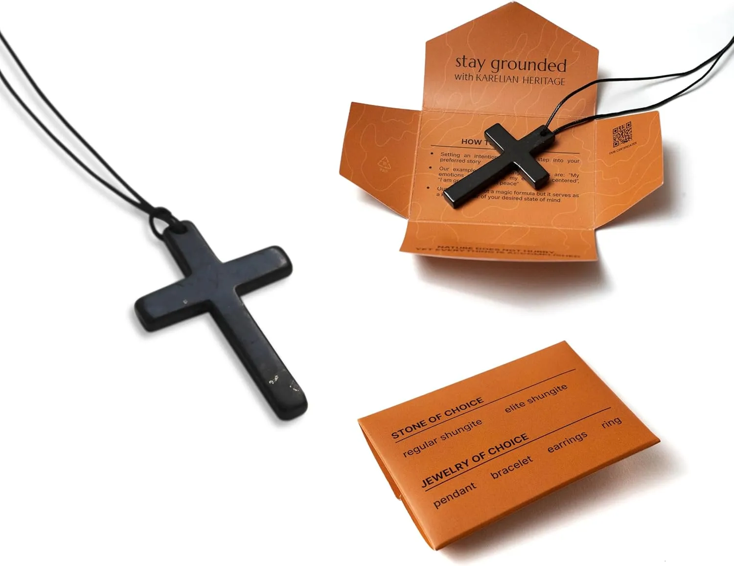 Karelian Heritage Shungite Cross Pendant - Black Jewelry for Men and Women
