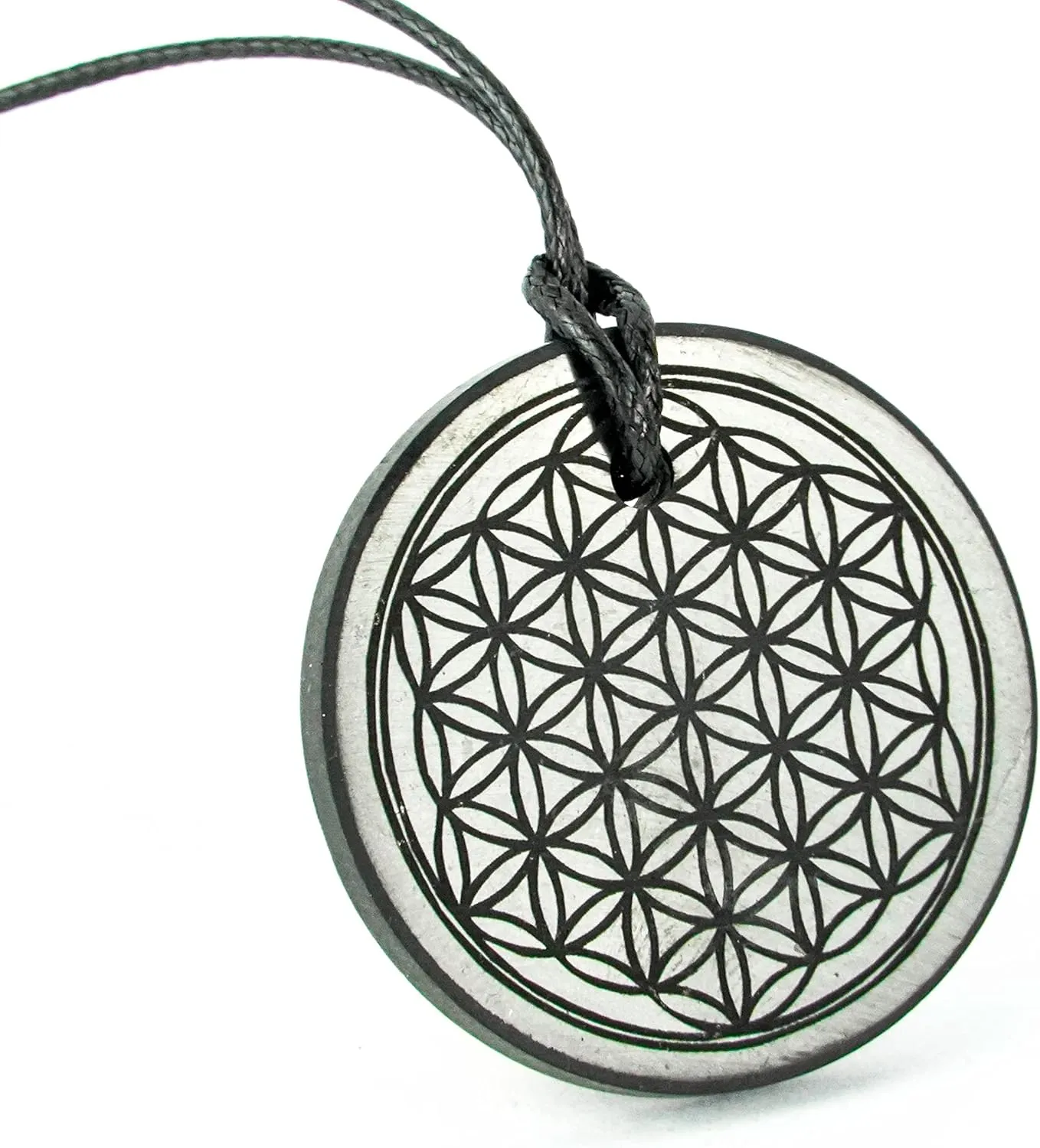 Karelian Heritage Shungite Pendant Round Shape | Healing Spiritual Natural Black Crystal Jewelry Pendant | Sacred Symbol Talisman Amulet Necklace for Meditation