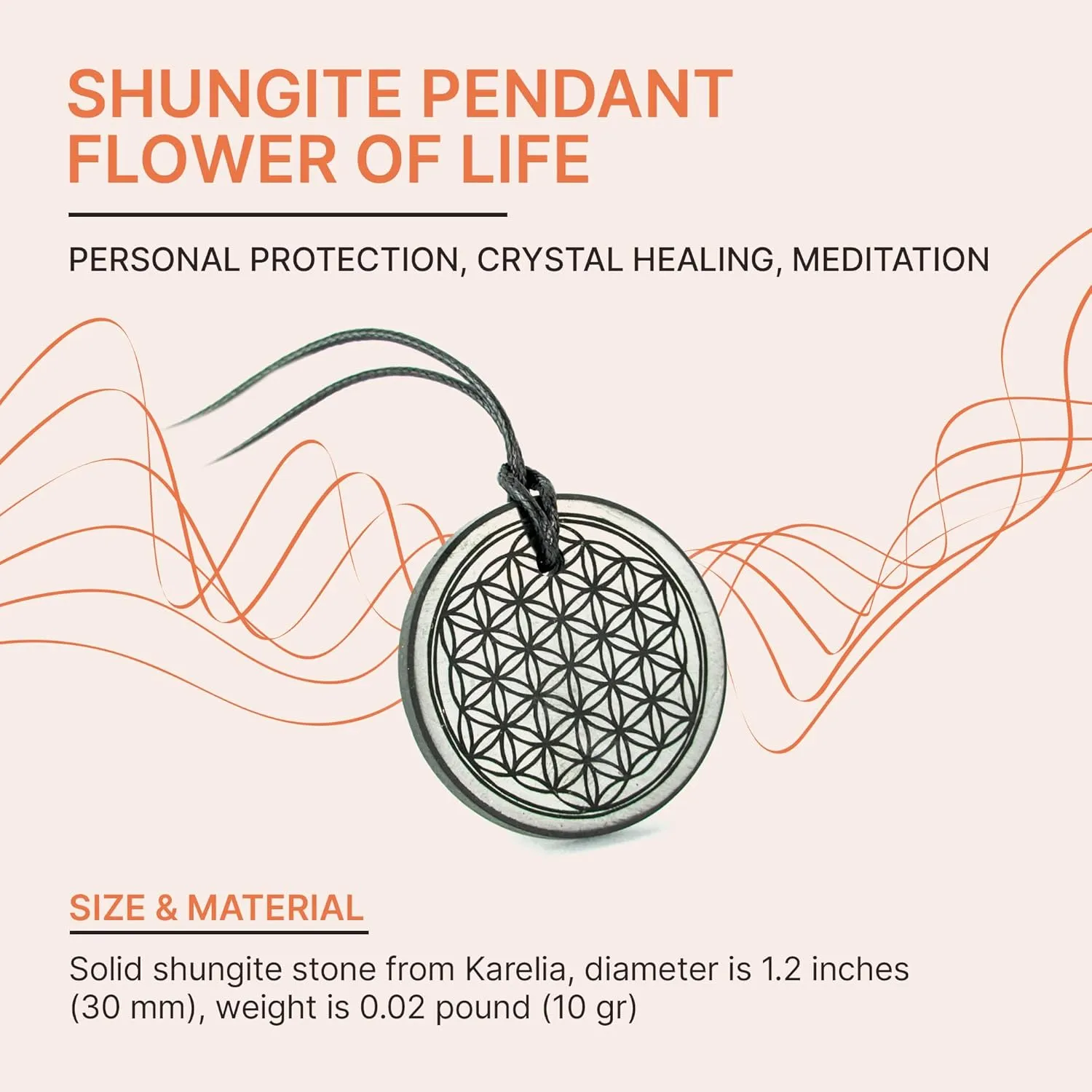 Karelian Heritage Shungite Pendant Round Shape | Healing Spiritual Natural Black Crystal Jewelry Pendant | Sacred Symbol Talisman Amulet Necklace for Meditation