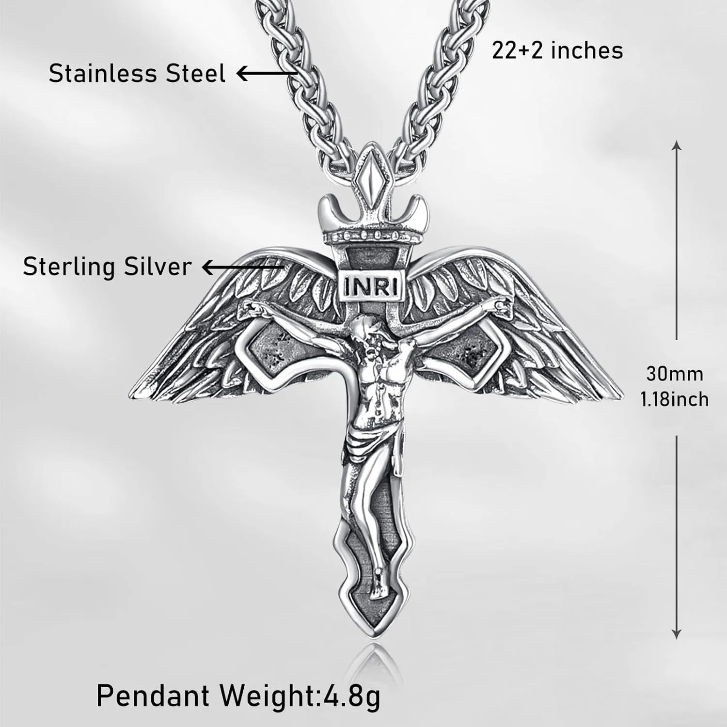KATHL 925 Sterling Silver Cross Pendant Confirmation Necklace Catholic Religious Jewelry Gifts for Women Men