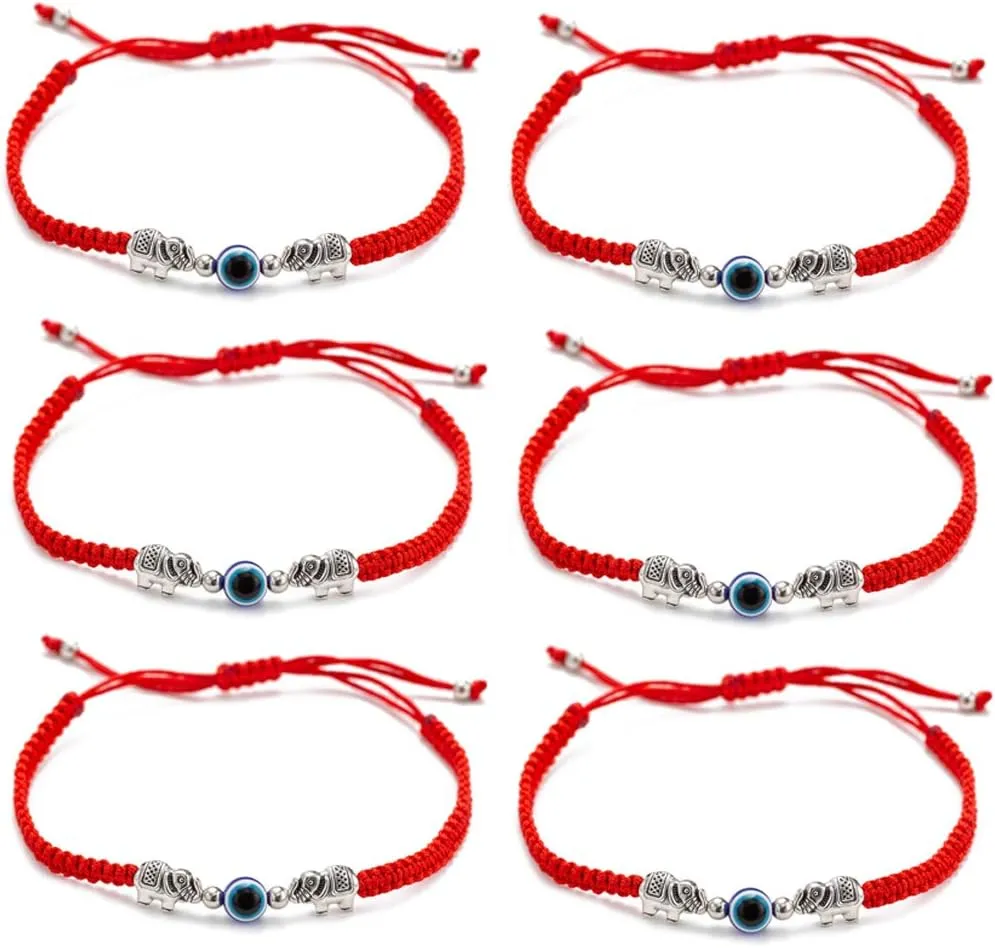 kelistom 6pcs Red String Evil Eye Charm Bracelets for Women Men Handmade Macrame Braided Kabbalah Bracelet for Protection Friendship Adjustable