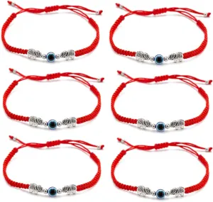 kelistom 6pcs Red String Evil Eye Charm Bracelets for Women Men Handmade Macrame Braided Kabbalah Bracelet for Protection Friendship Adjustable