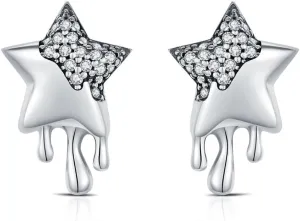 KEQ 925 Sterling Silver Shining Shooting Star Stud Post Earrings Trendy 925 Sterling Silver Post Hypoallergenic Star Earrings