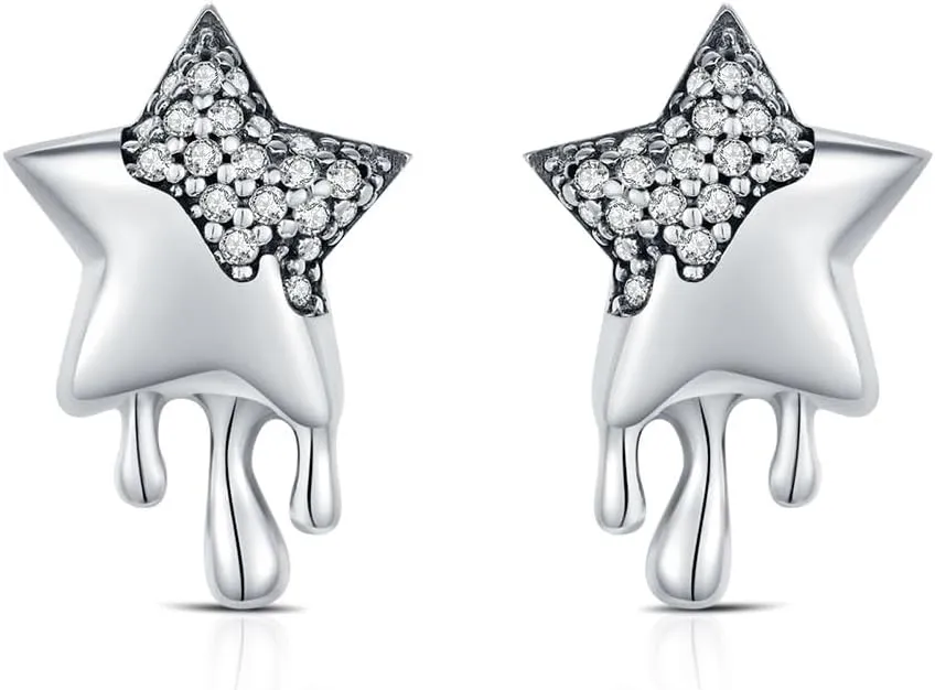 KEQ 925 Sterling Silver Shining Shooting Star Stud Post Earrings Trendy 925 Sterling Silver Post Hypoallergenic Star Earrings