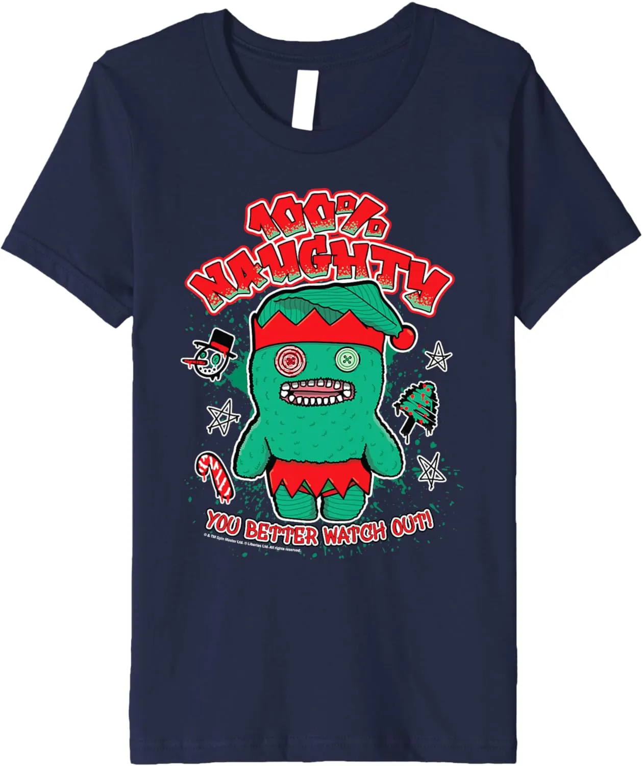 Kids Fuggler Christmas Elf 100 Naughty You Better Watch Out Kids Premium T-Shirt