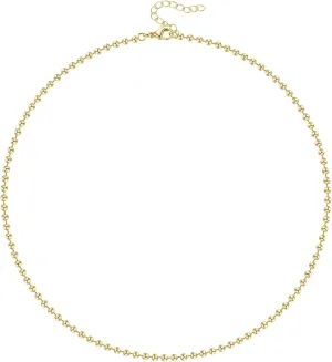 KissYan Gold Beaded Necklace for Women, 14K Gold Plated Adjustable High-Polished Basic Metal Ball Bead Chain Choker Necklace Minimalist Fashion Jewelry Gifts