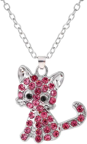 Kitty Pendant Necklace, 18 2 Inch Extension Chain Cute Small Cat Rhinestone Necklace Sparkling Cat Pendant Necklace Cat Jewelry Cat Necklace for Women Gifts