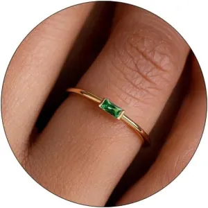 KOHOTA Dainty Gold Birthstone Rings for Women 14k Gold Plated Non Tarnish Thumb Stackable Ring Mothers Birthday Gifts Engagement Wedding Promise Rings Emerald Green Gemstone Jewelry Band Size 6-10