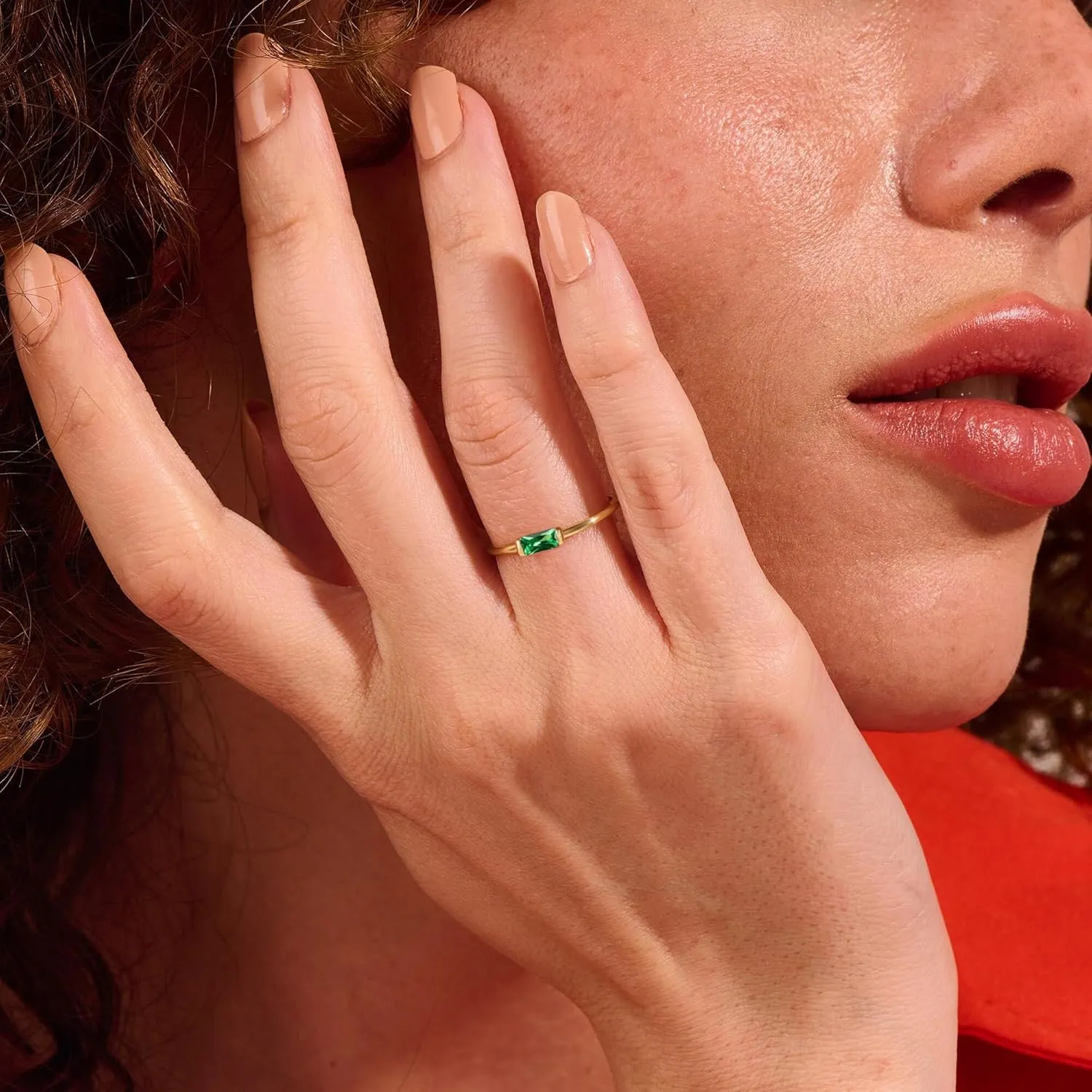 KOHOTA Dainty Gold Birthstone Rings for Women 14k Gold Plated Non Tarnish Thumb Stackable Ring Mothers Birthday Gifts Engagement Wedding Promise Rings Emerald Green Gemstone Jewelry Band Size 6-10