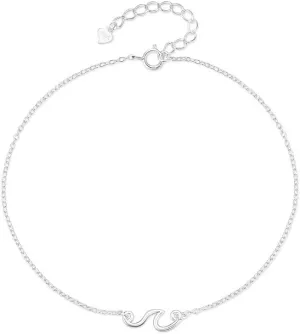 Kokoma Sea Wave Anklet 925 Sterling Silver Minimalist Ocean Beach Ankle Bracelet Chain Hypoallergenic Dainty Foot Jewelry for Women