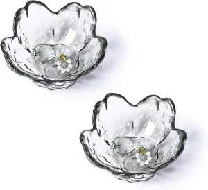 Koythin 2-Piece Glass Jewelry Tray, Mini Ring Dish for Necklace Earring Bracelet, Cute Trinket Tray for Engagement Vanity Bathroom, Crystal Floral Aesthetic Room Decor for Women Girl Mom (Gray)