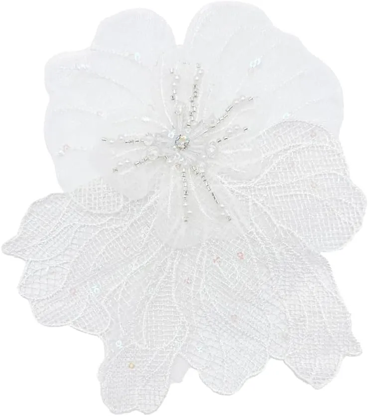 Lacy Fabric Flower Brooch Pin for Women Girls Fashion Dainty Organza Big Beaded White Corsage Boutonniere Brooches Lapel Pins Delicate Wedding Birthday Holiday Dress Accessories Jewelry Gift