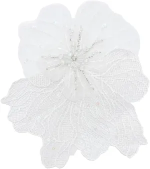 Lacy Fabric Flower Brooch Pin for Women Girls Fashion Dainty Organza Big Beaded White Corsage Boutonniere Brooches Lapel Pins Delicate Wedding Birthday Holiday Dress Accessories Jewelry Gift