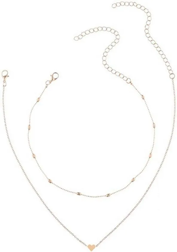 Ladies Pendant Necklace,Fashion Double Layers Choker Heart Love Ball Chain Bead Necklace Women Xmas Gift Golden