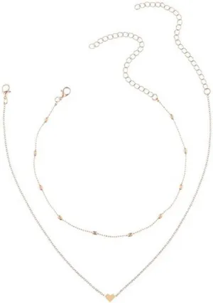 Ladies Pendant Necklace,Fashion Double Layers Choker Heart Love Ball Chain Bead Necklace Women Xmas Gift Golden