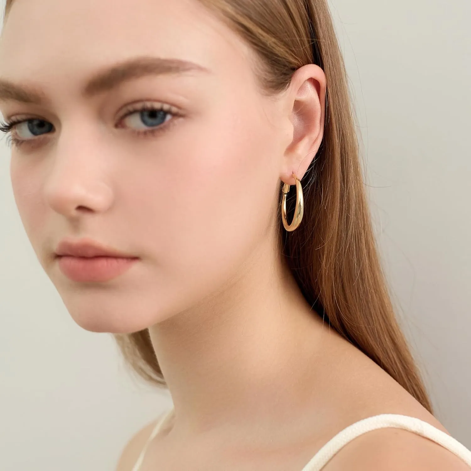 Large Chunky Hoop Earrings for Women - 14k Real Gold Plated with 925 Sterling Silver Post Lightweight&Hypoallergenic Big Thick Hoops Earrings Trendy Jewelry Gift for Women