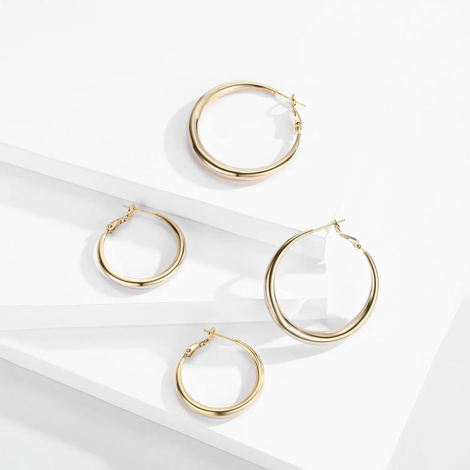 Large Chunky Hoop Earrings for Women - 14k Real Gold Plated with 925 Sterling Silver Post Lightweight&Hypoallergenic Big Thick Hoops Earrings Trendy Jewelry Gift for Women