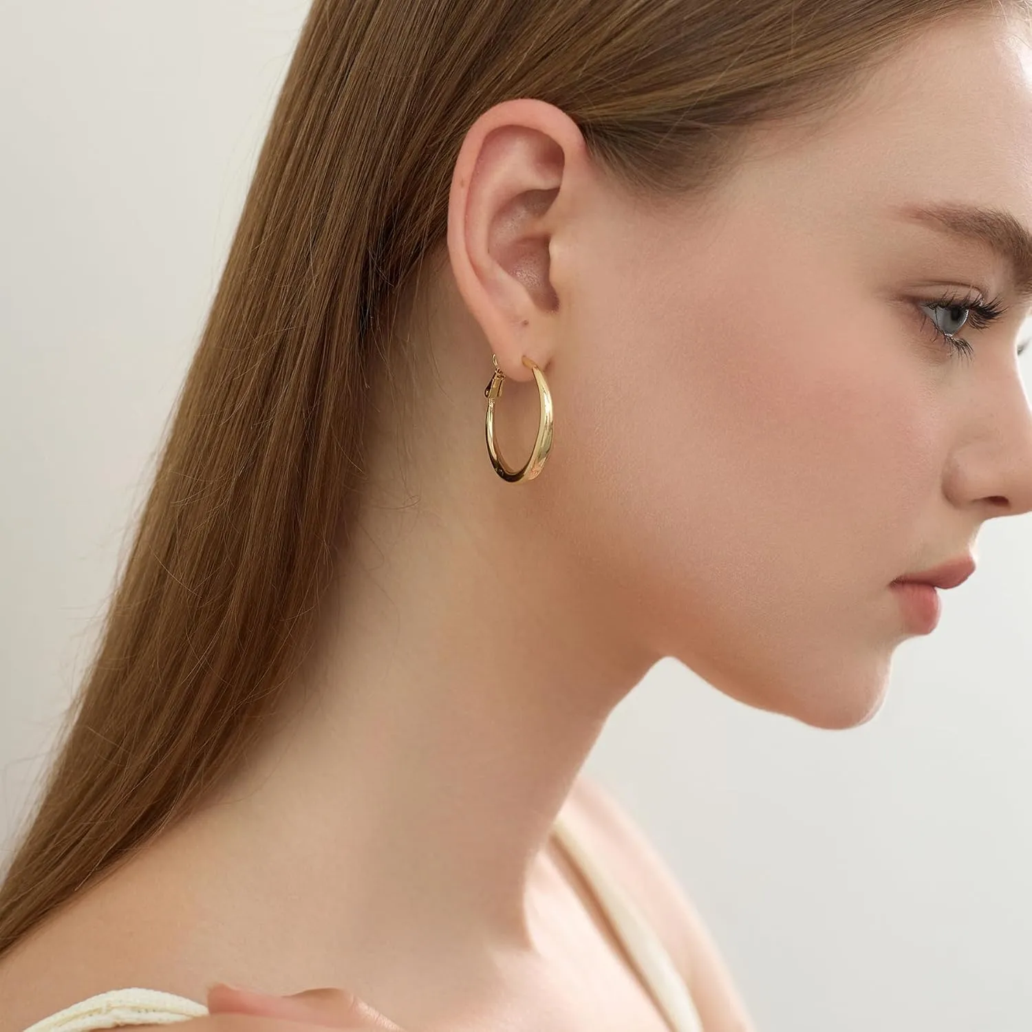 Large Chunky Hoop Earrings for Women - 14k Real Gold Plated with 925 Sterling Silver Post Lightweight&Hypoallergenic Big Thick Hoops Earrings Trendy Jewelry Gift for Women
