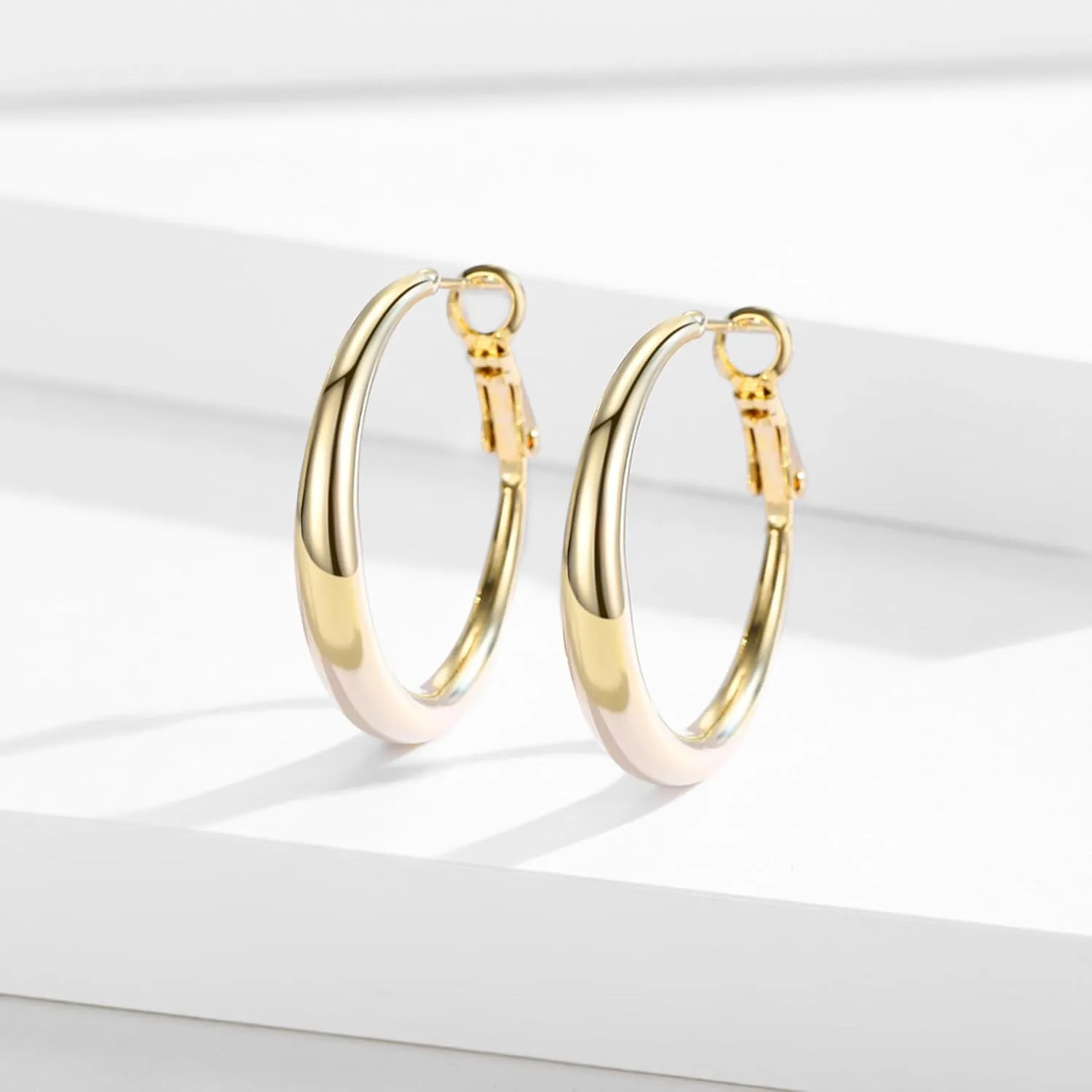 Large Chunky Hoop Earrings for Women - 14k Real Gold Plated with 925 Sterling Silver Post Lightweight&Hypoallergenic Big Thick Hoops Earrings Trendy Jewelry Gift for Women