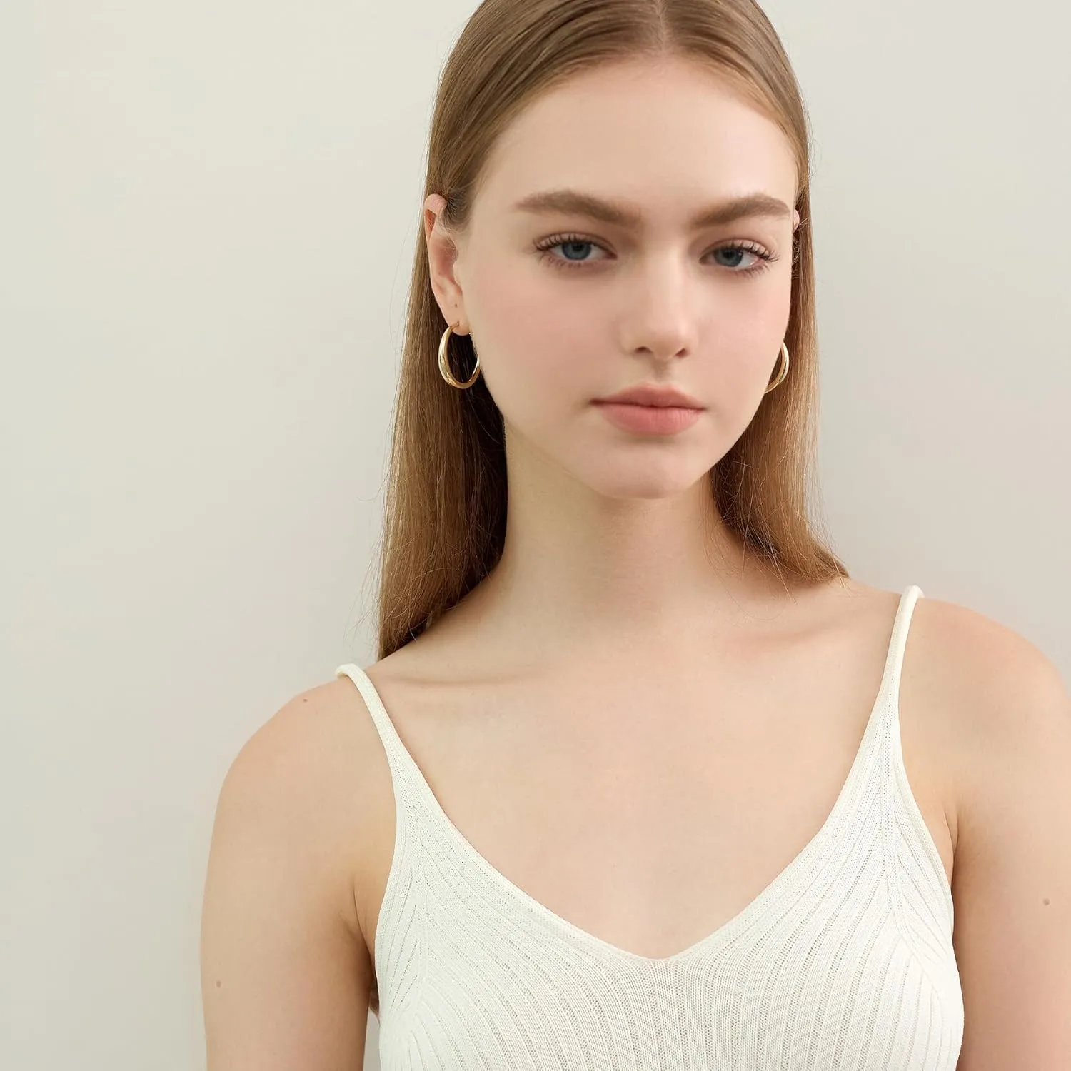 Large Chunky Hoop Earrings for Women - 14k Real Gold Plated with 925 Sterling Silver Post Lightweight&Hypoallergenic Big Thick Hoops Earrings Trendy Jewelry Gift for Women