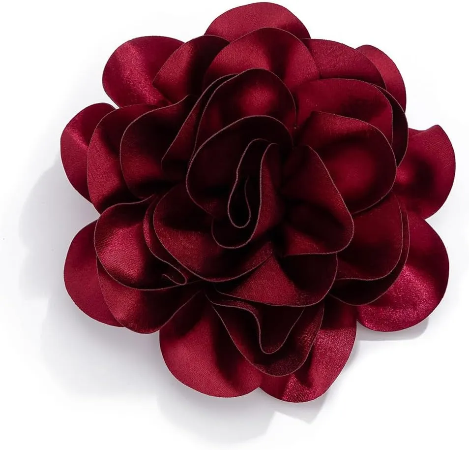 Large Flower Hair Clip for Women - Dainty Satin Fabric Camellia Flower Brooches Pins for Hairs,Hats,Dress