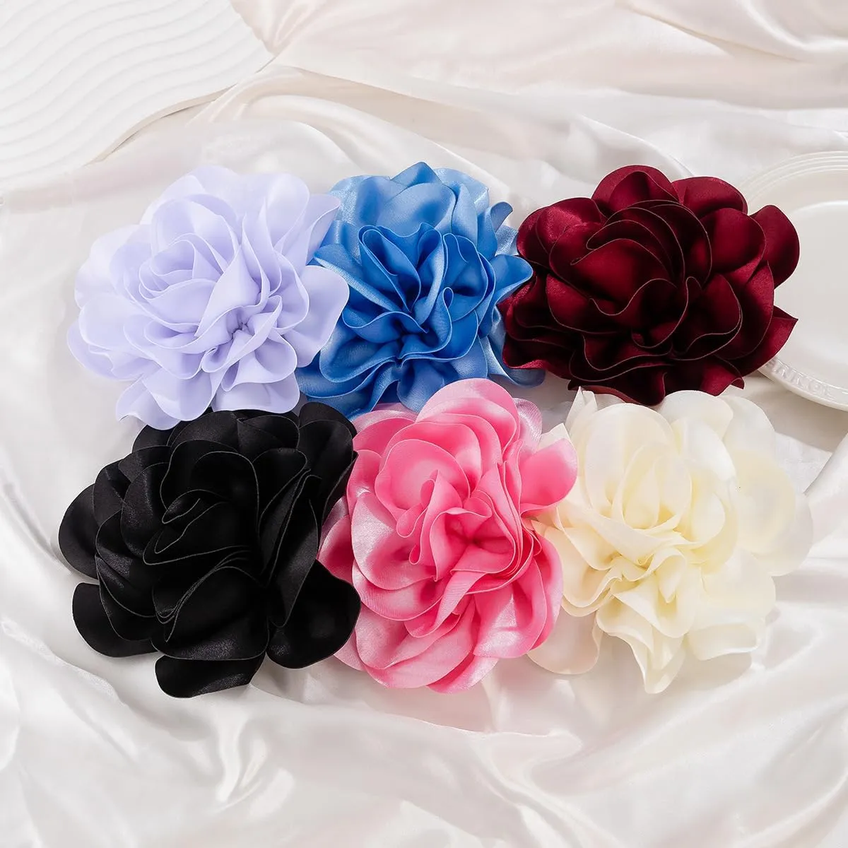 Large Flower Hair Clip for Women - Dainty Satin Fabric Camellia Flower Brooches Pins for Hairs,Hats,Dress