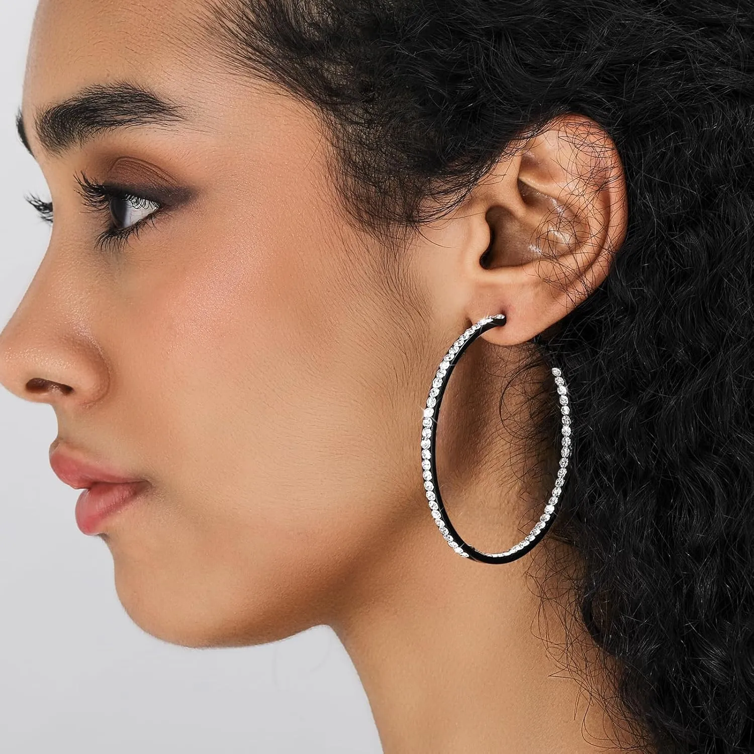 Large Hoop Earrings for Women Black Earrings Silver Crystal Hoop Earring Gold Rhinestone Earrings Big Cubic Zirconia Hoop Earrings Party Dance Fashion Hypoallergenic Jewelry Gift for Her 40/50/60 mm Sparkly Hoops With Crystals for Womens