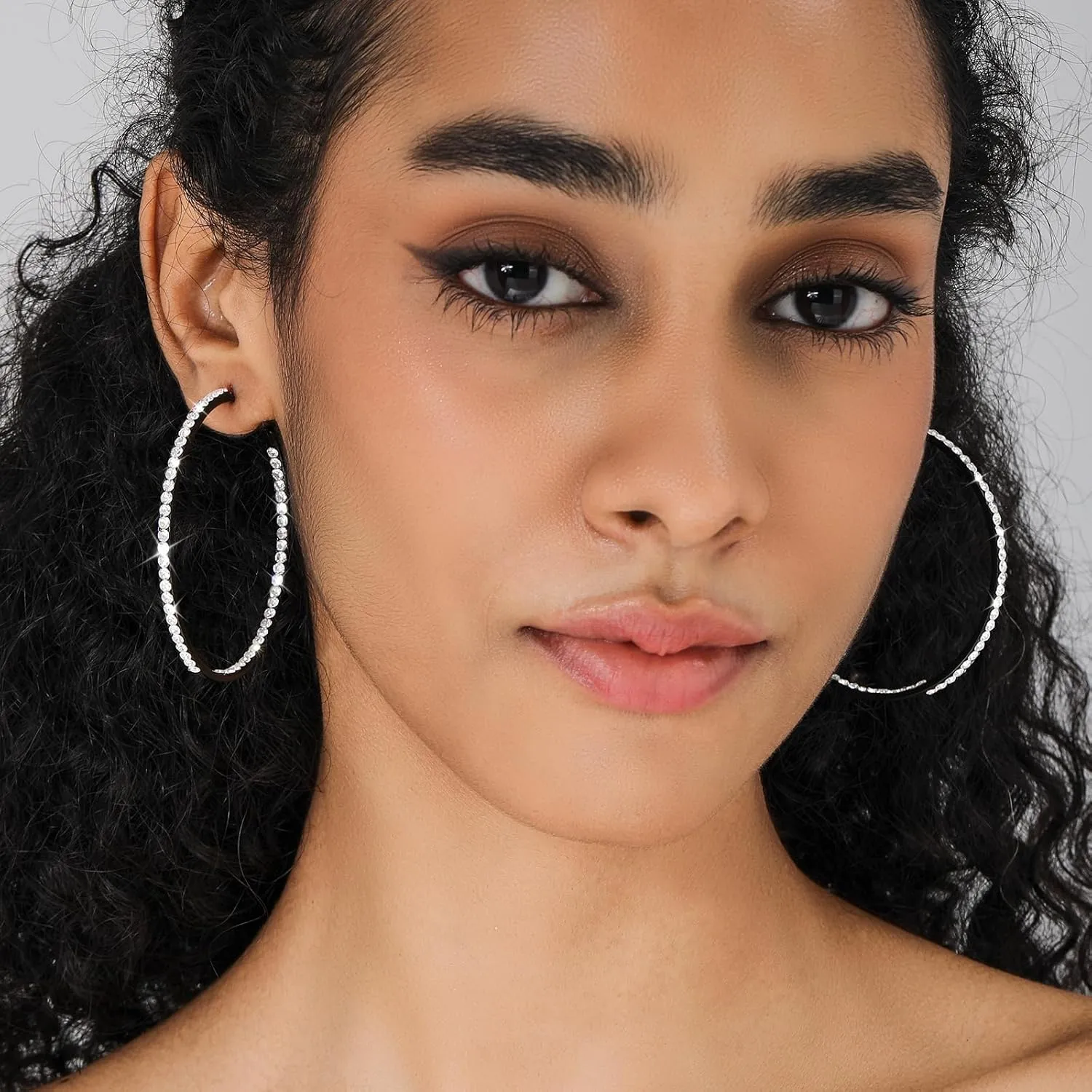 Large Hoop Earrings for Women Black Earrings Silver Crystal Hoop Earring Gold Rhinestone Earrings Big Cubic Zirconia Hoop Earrings Party Dance Fashion Hypoallergenic Jewelry Gift for Her 40/50/60 mm Sparkly Hoops With Crystals for Womens
