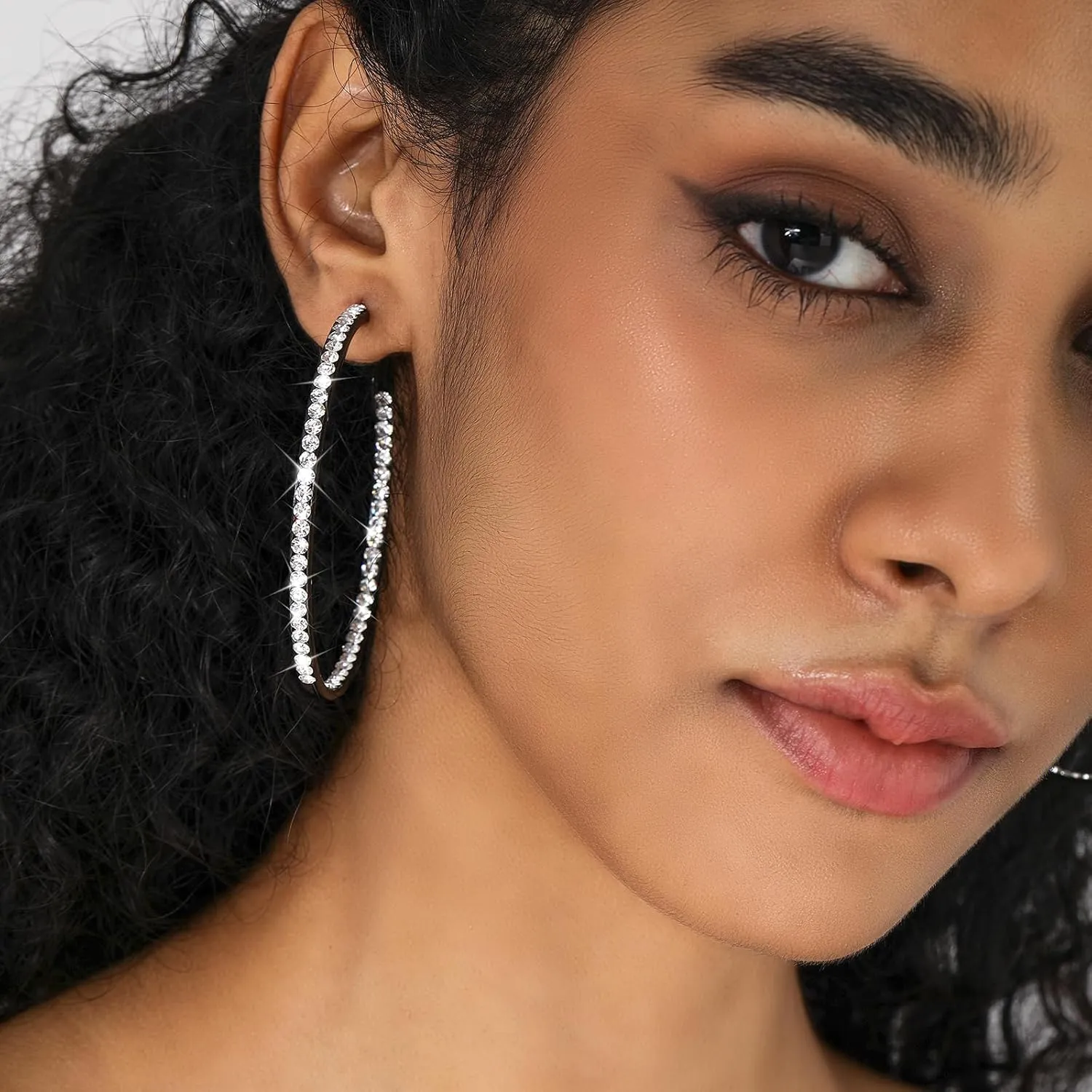 Large Hoop Earrings for Women Black Earrings Silver Crystal Hoop Earring Gold Rhinestone Earrings Big Cubic Zirconia Hoop Earrings Party Dance Fashion Hypoallergenic Jewelry Gift for Her 40/50/60 mm Sparkly Hoops With Crystals for Womens