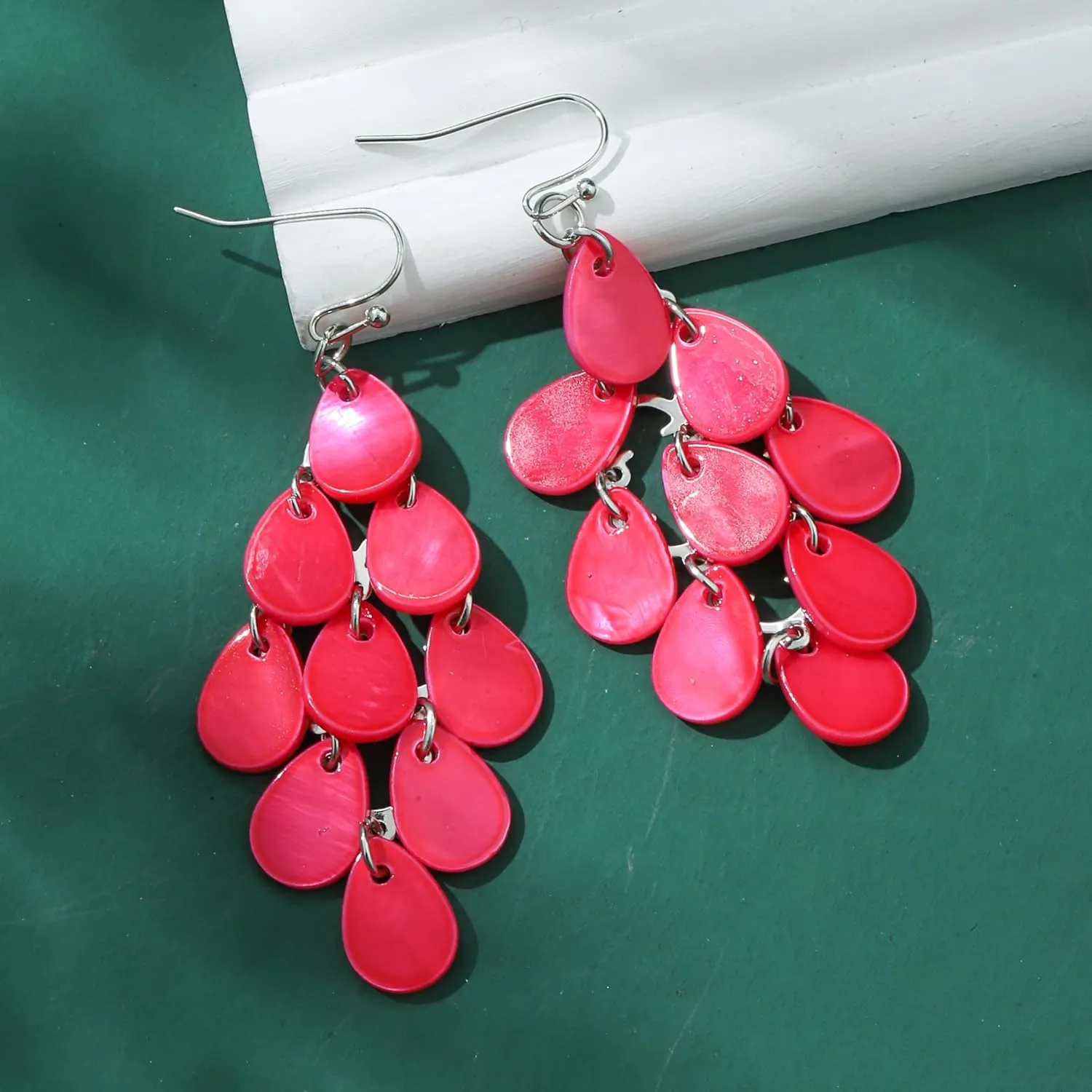 Layered Dangling Shell Disc Beads Earring Handmade Multi Colorful Orange Red Blue Drop Chandelier Earring for Women