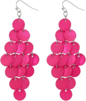 Layered Dangling Shell Disc Beads Earring Handmade Multi Colorful Orange Red Blue Drop Chandelier Earring for Women