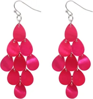 Layered Dangling Shell Disc Beads Earring Handmade Multi Colorful Orange Red Blue Drop Chandelier Earring for Women